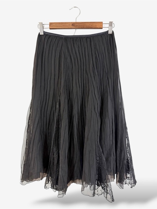 Komarov Dresses & Skirts - Komarov Black Midi Skirt Size S Pleated Lace Panel Dark Romance Goth Feminine